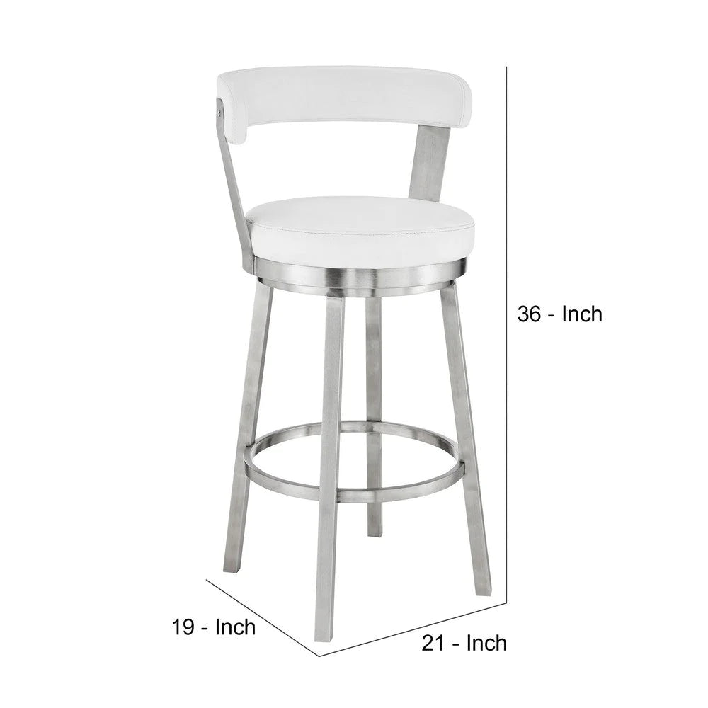 Emma 26 Inch Counter Height Swivel Stool, Steel Legs, Faux Leather, White - BM283255