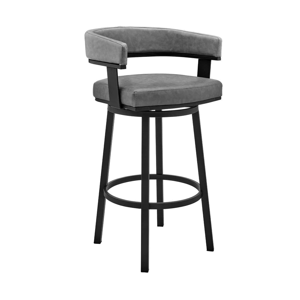 Jack 30 Inch Bar Height Stool, Swivel Chair, Vegan Faux Leather, Gray - BM283289