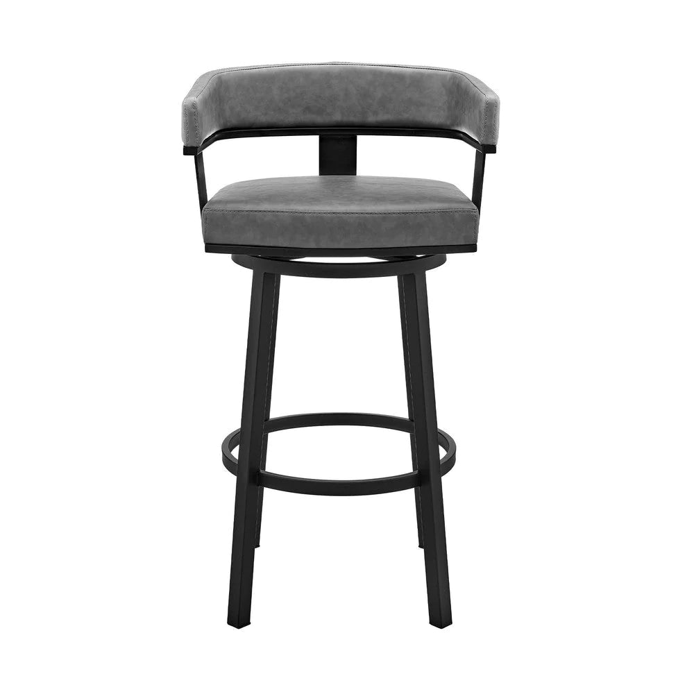 Jack 30 Inch Bar Height Stool, Swivel Chair, Vegan Faux Leather, Gray - BM283289
