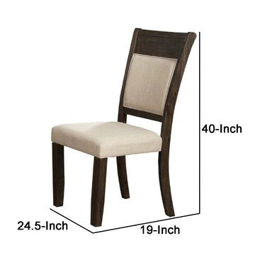 Brian 25 Inch Dining Side Chair, Fabric Upholstered, Set Of 2, Brown, Beige - BM283863