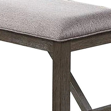 Lexi 50 Inch Dining Bench, Fabric Padded Seat, Rubberwood, Gray, Dark Brown - BM284317