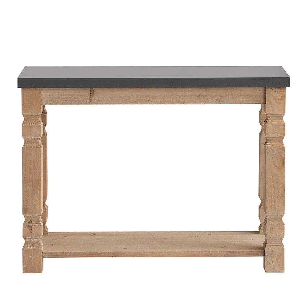 42 Inch Console Sideboard Table, Wood Frame, Concrete Top, Modern, Gray - BM285118