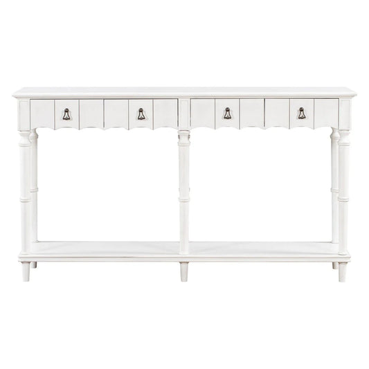 Tyra 63 Inch Console Sideboard Table, 4 Drawers, Turned Legs, White - BM285472
