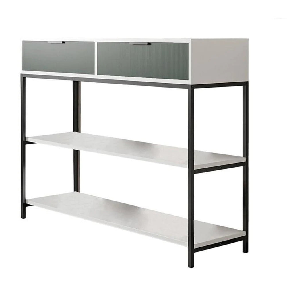 39 Inch Console Sideboard Table With Shelves And Drawer, White, Green - BM293173