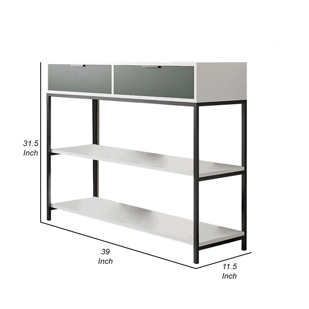 39 Inch Console Sideboard Table With Shelves And Drawer, White, Green - BM293173