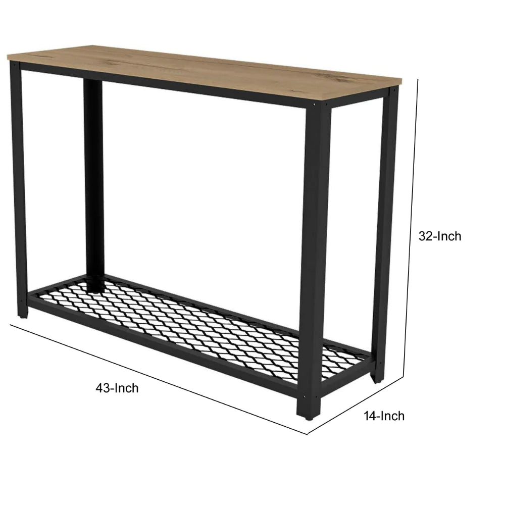 43 Inch Sideboard Console Table, 1 Mesh Design Shelf, Black Plated Steel - BM293681