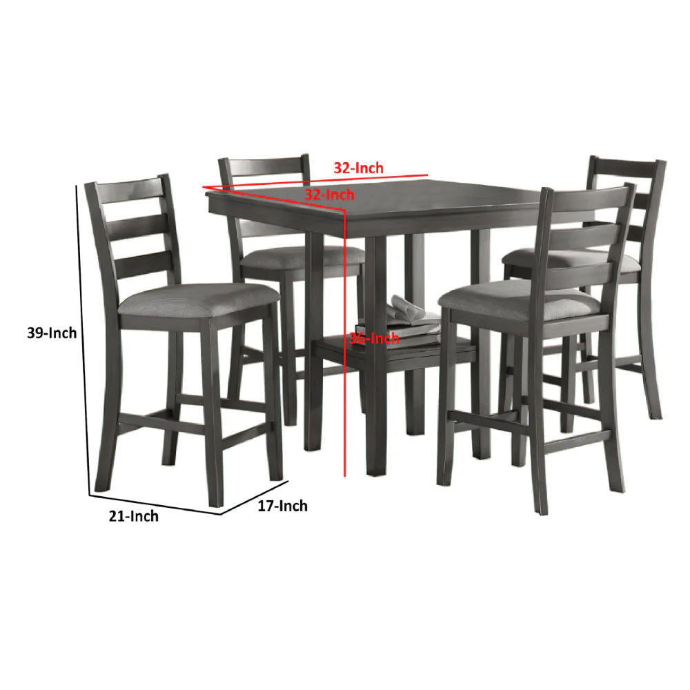 5 Piece Counter Height Dining Set, Table And 4 Chairs, Padded Seats, Gray - BM294271