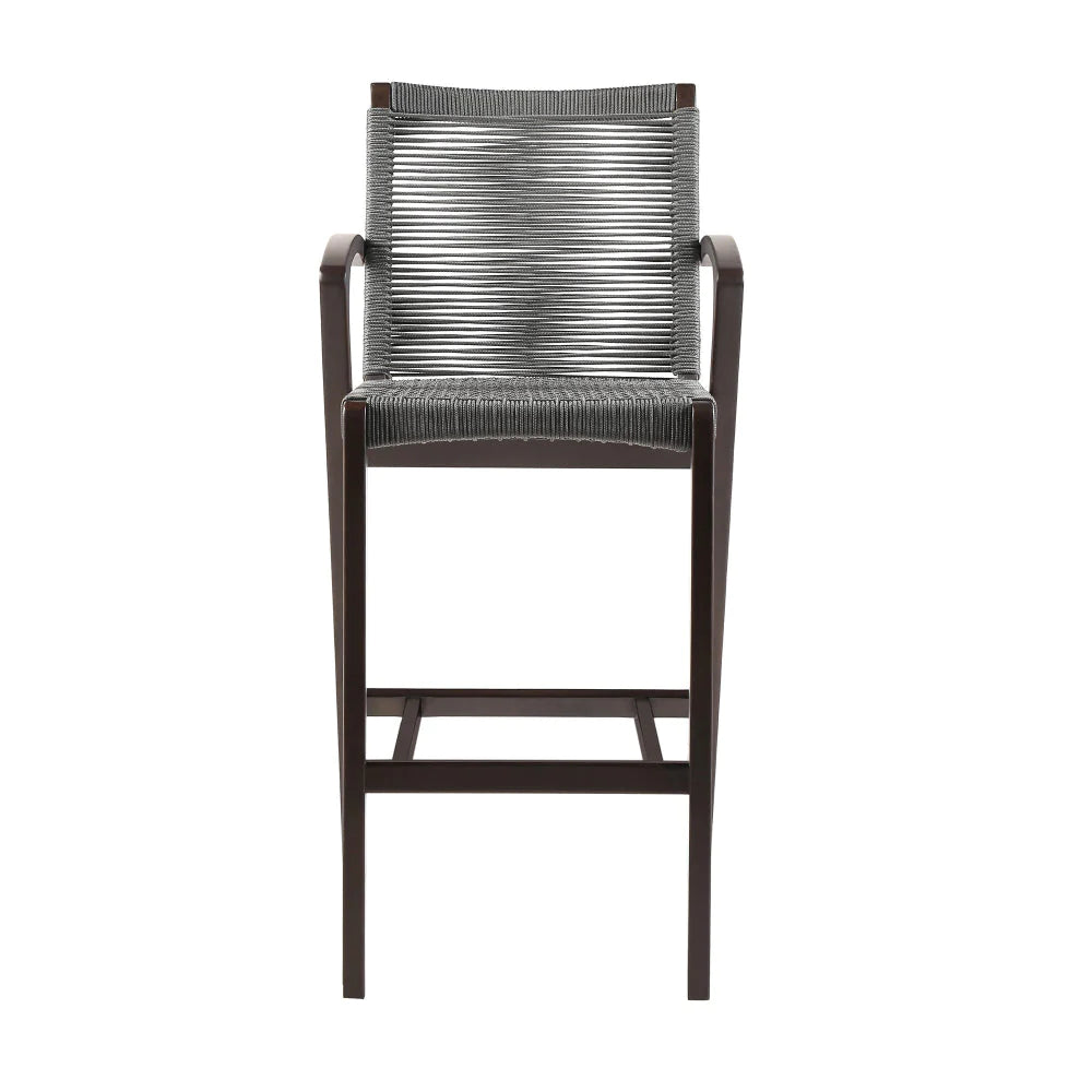 Ivan 30 Inch Barstool, Dark Brown Eucalyptus Wood Frame, Gray Rope Weave - BM295635