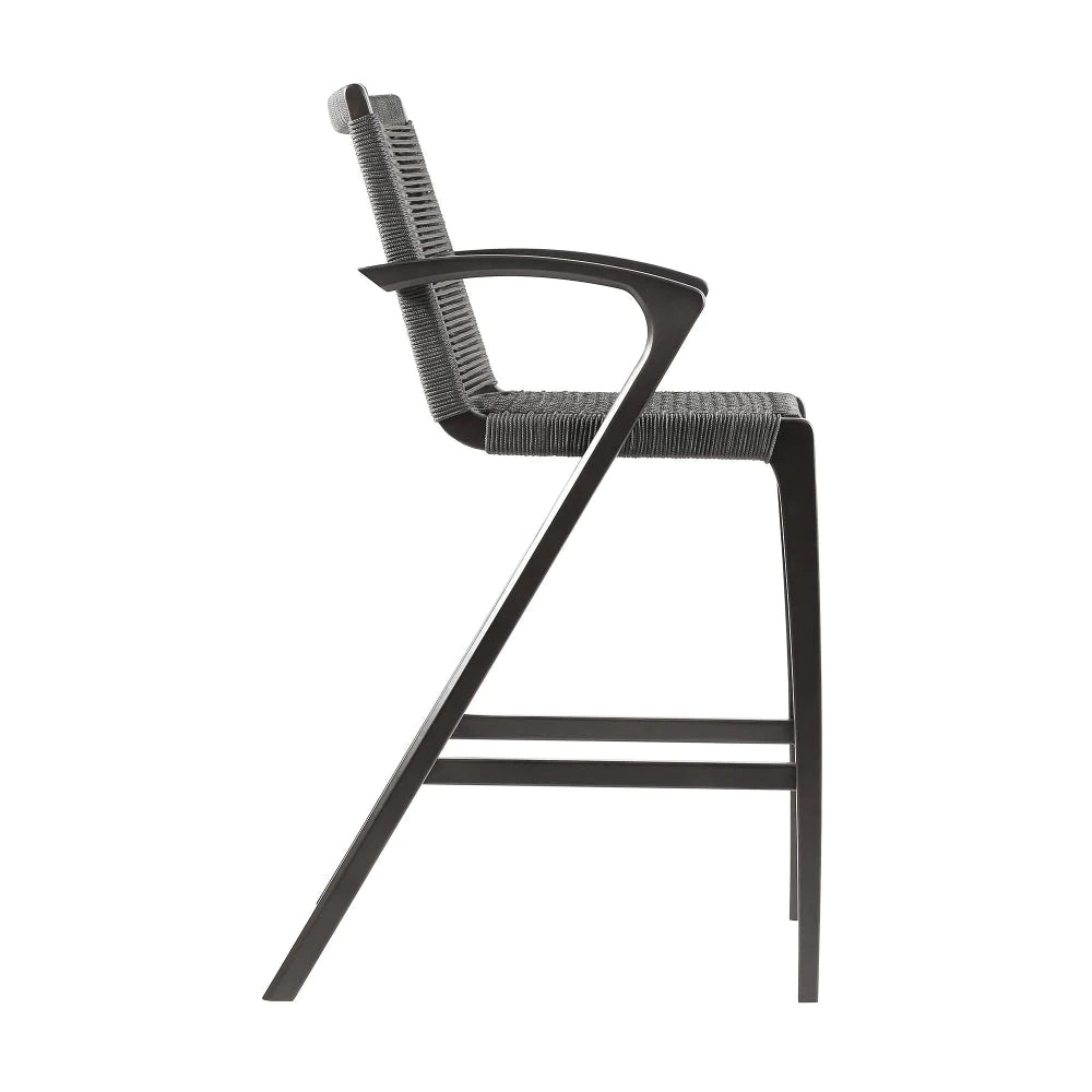 Ivan 30 Inch Barstool, Dark Brown Eucalyptus Wood Frame, Gray Rope Weave - BM295635