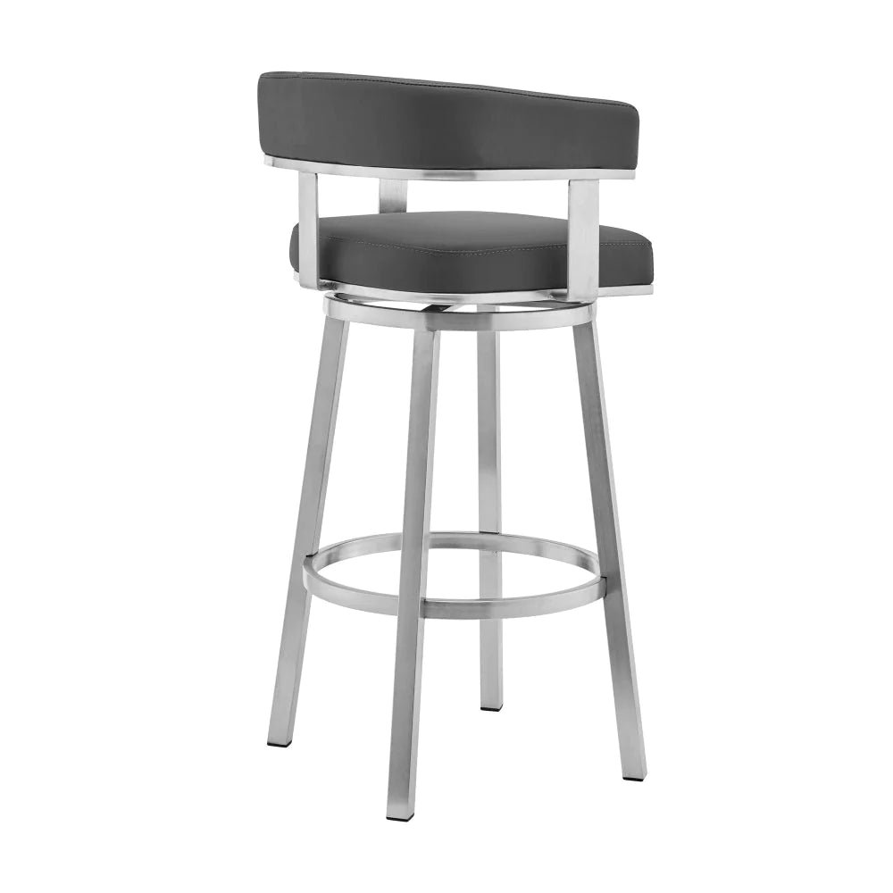 Sez 26 Inch Modern Swivel Barstool Armchair, Backrest, Gray Faux Leather - BM295659