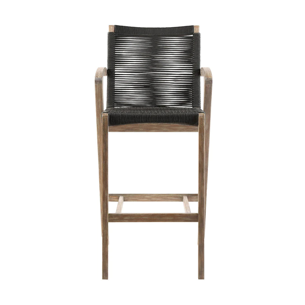 Ivan 26 Inch Counter Height Stool, Light Eucalyptus Wood, Charcoal Rope - BM295683