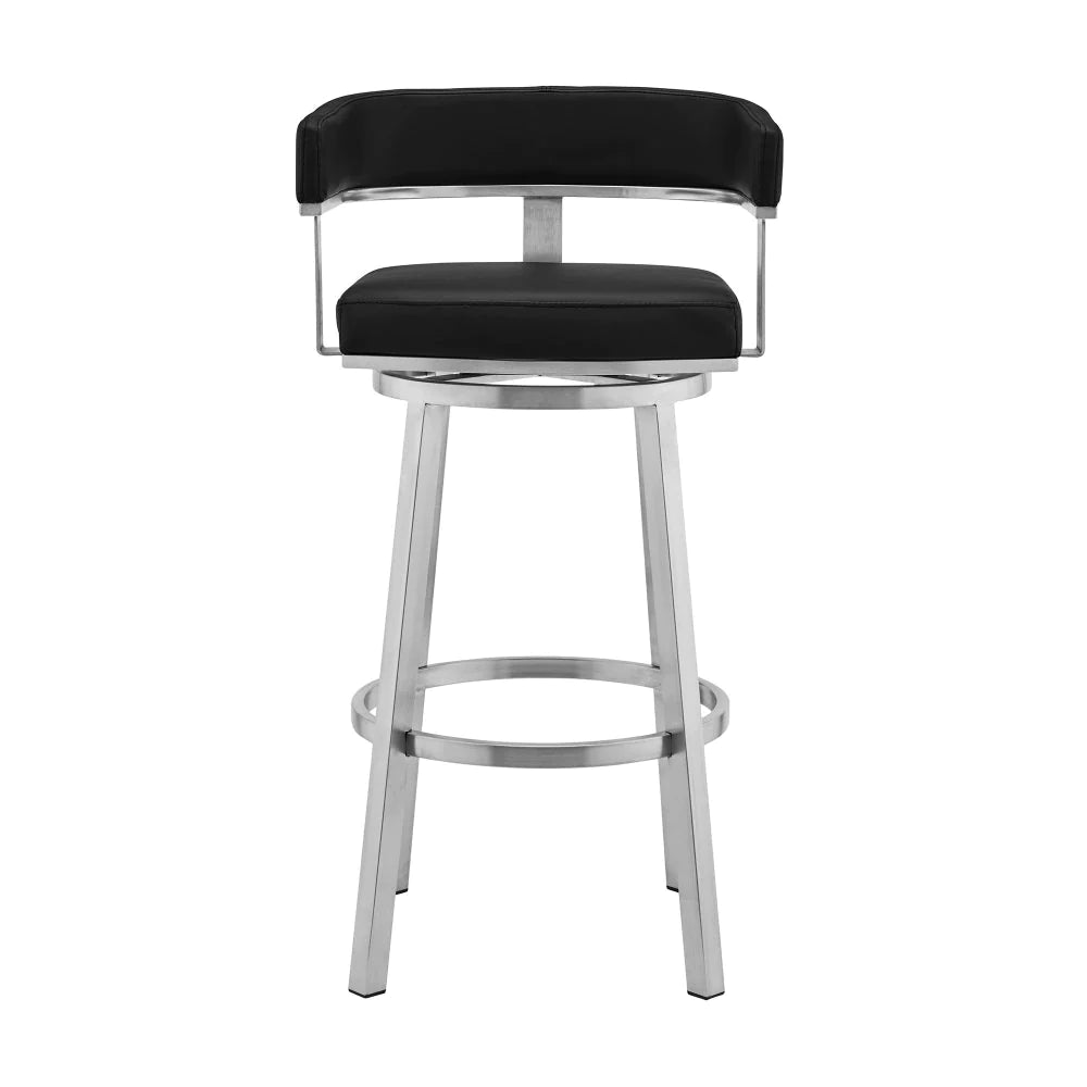 Sez 26 Inch Modern Swivel Counter Stool Arm Chair, Backrest, Steel, Black - BM295686