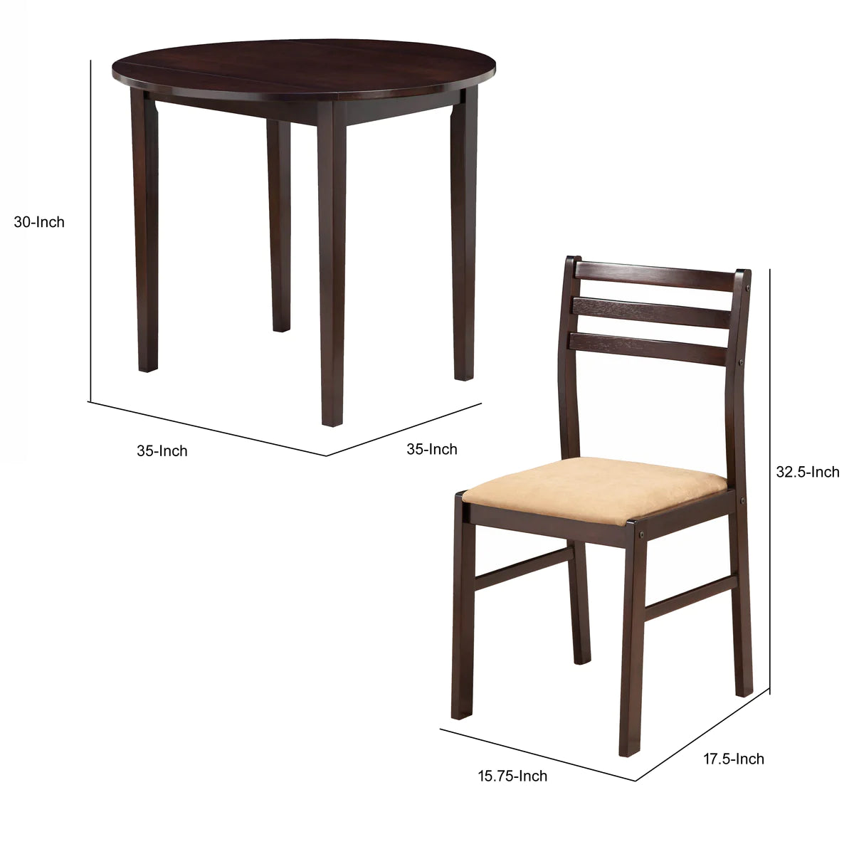 Transitional Style 3 Piece Wooden Dining Table And Chair Set, Brown - BM69410