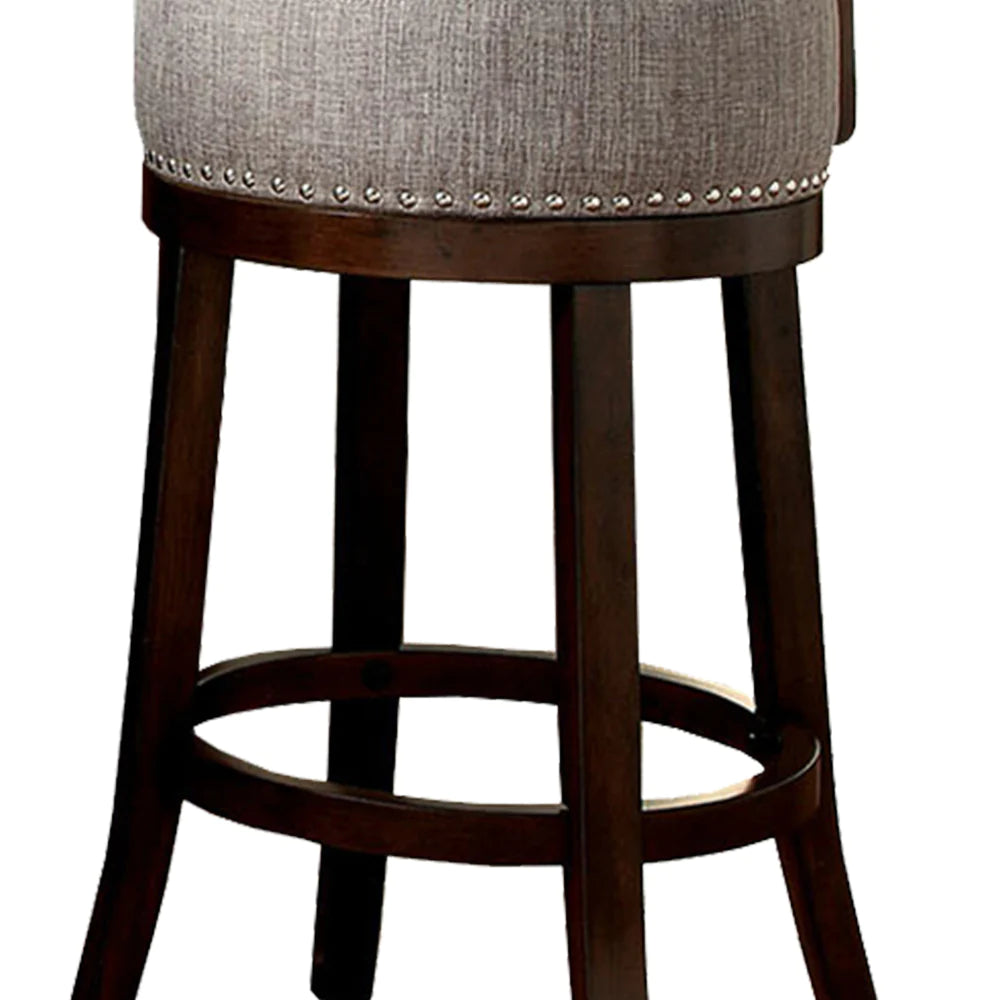 Swivel Barstool With Curved Open Low Back, Set Of 2, Gray And Brown - BM131357