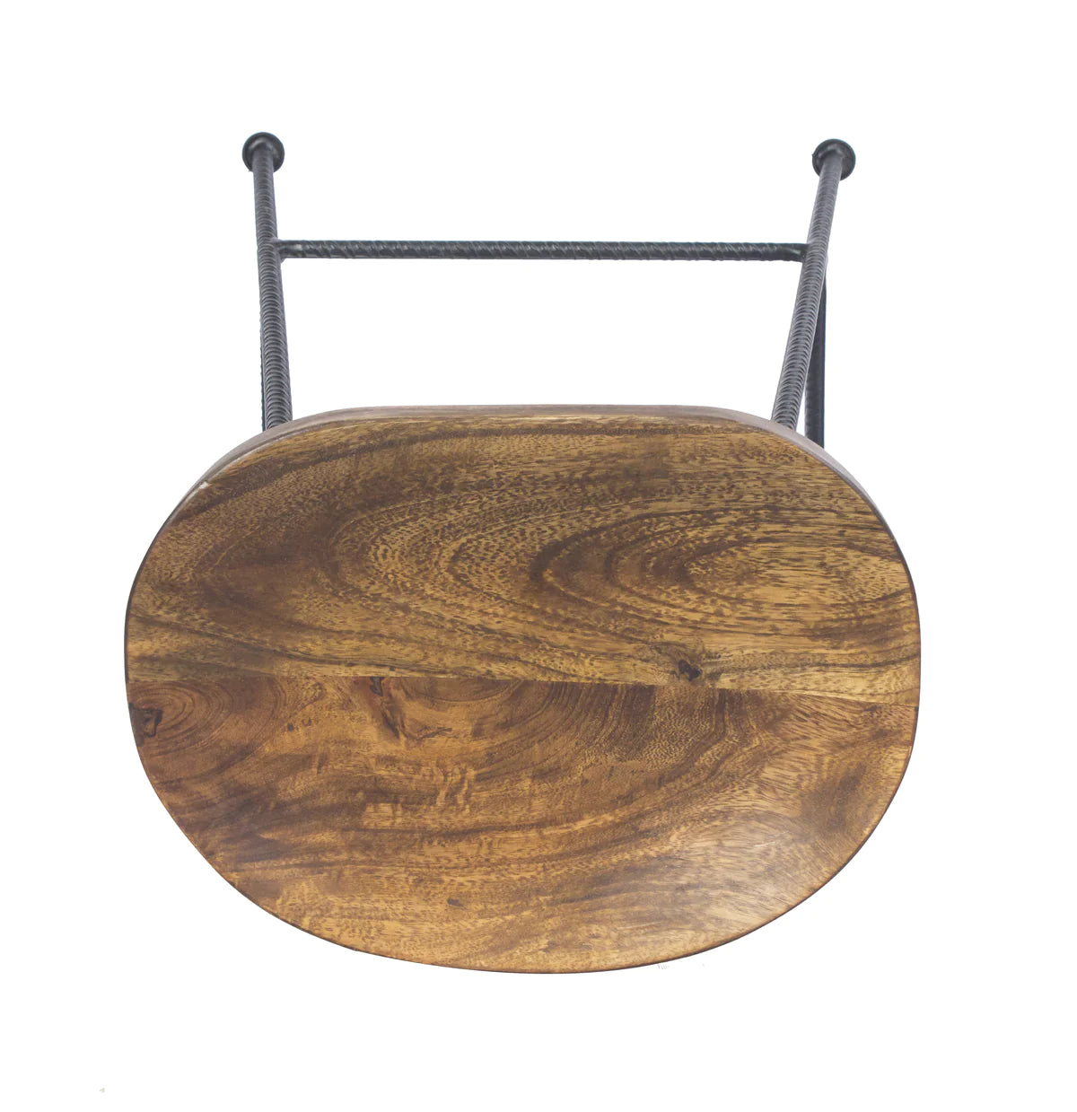Mango Wood Saddle Seat Bar Stool With Iron Rod Legs, Brown And Black - UPT-183797