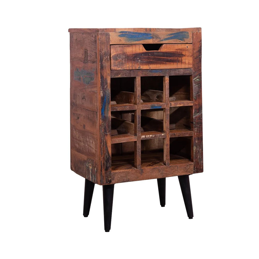 9 Bottle Storage Wine Rack Cabinet With 1 Drawer And Angled Metal Legs, Brown - UPT-238092