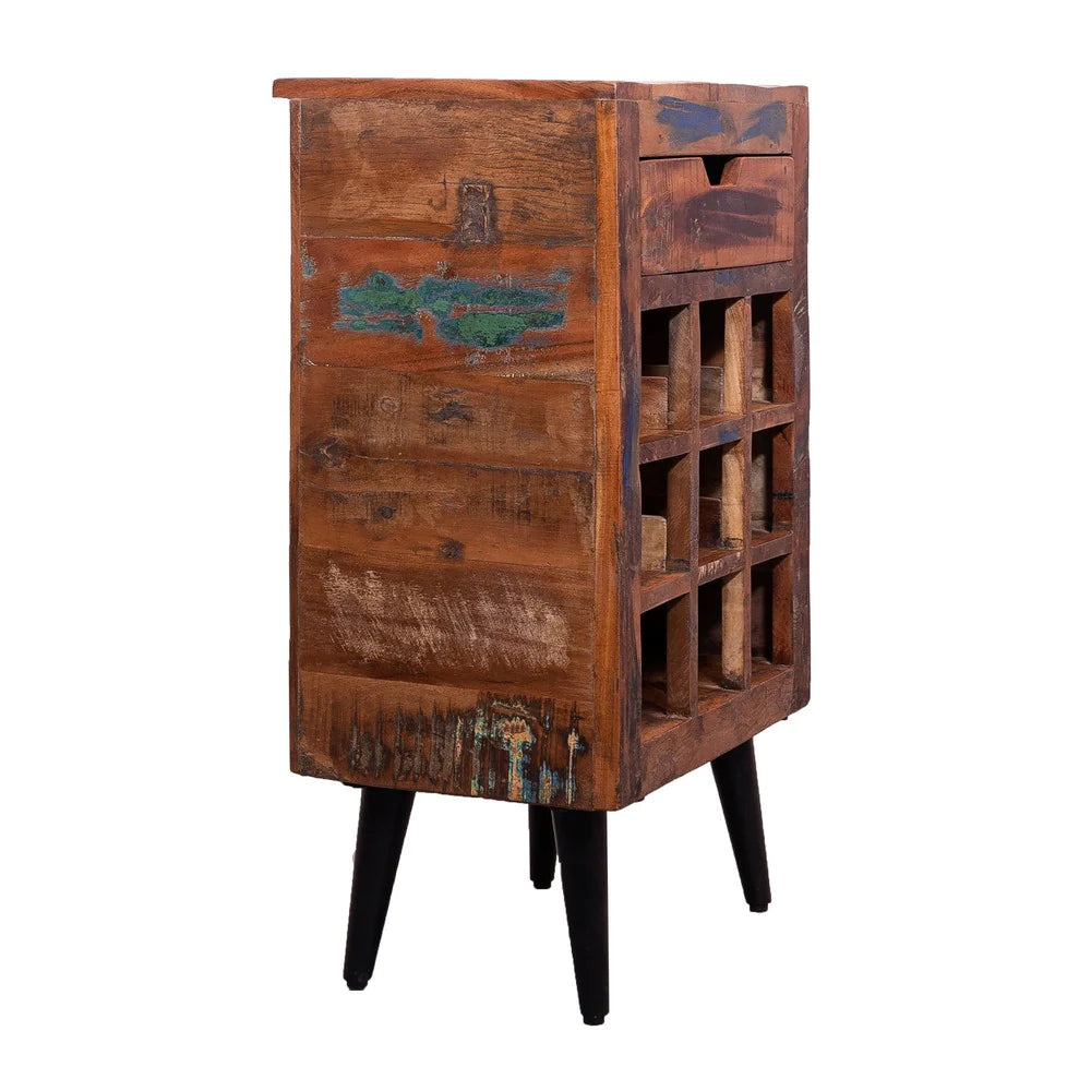9 Bottle Storage Wine Rack Cabinet With 1 Drawer And Angled Metal Legs, Brown - UPT-238092