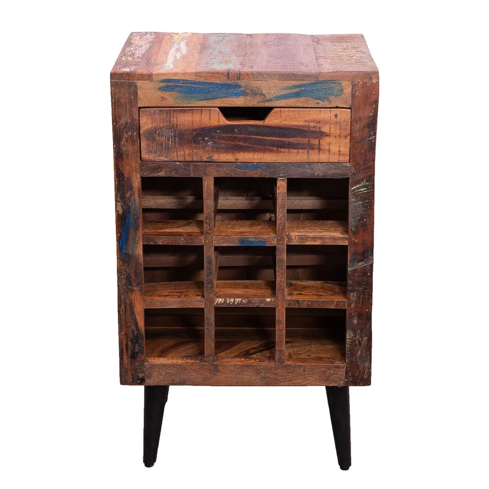 9 Bottle Storage Wine Rack Cabinet With 1 Drawer And Angled Metal Legs, Brown - UPT-238092