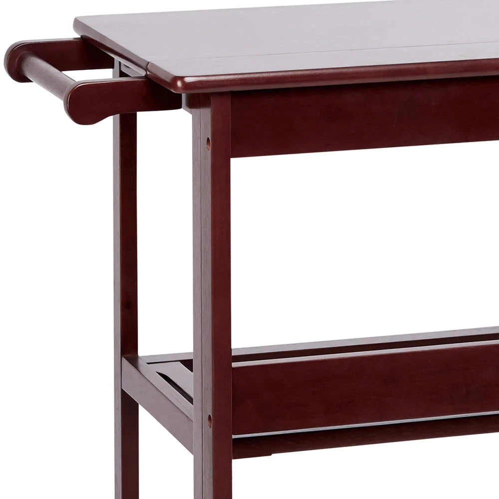 38 Inch Rubberwood Kitchen Cart, Knife Holder, Folding Frame, 2 Open Shelves, Brown - UPT-266389