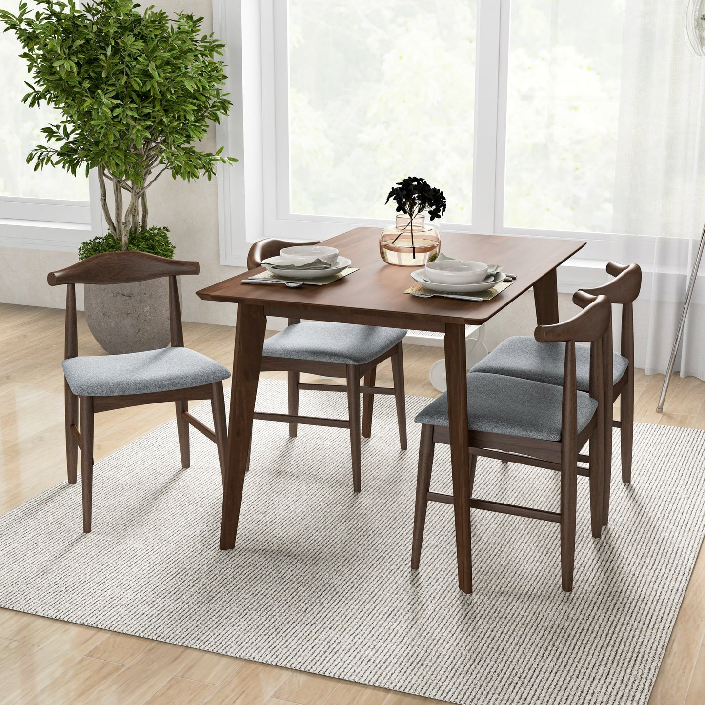 Dining Set, Carlos Small Table (Walnut) with 4 Damian Gray Fabric Chairs | Ashcroft Furniture | Houston TX | The Best Drop shipping Supplier in the USA