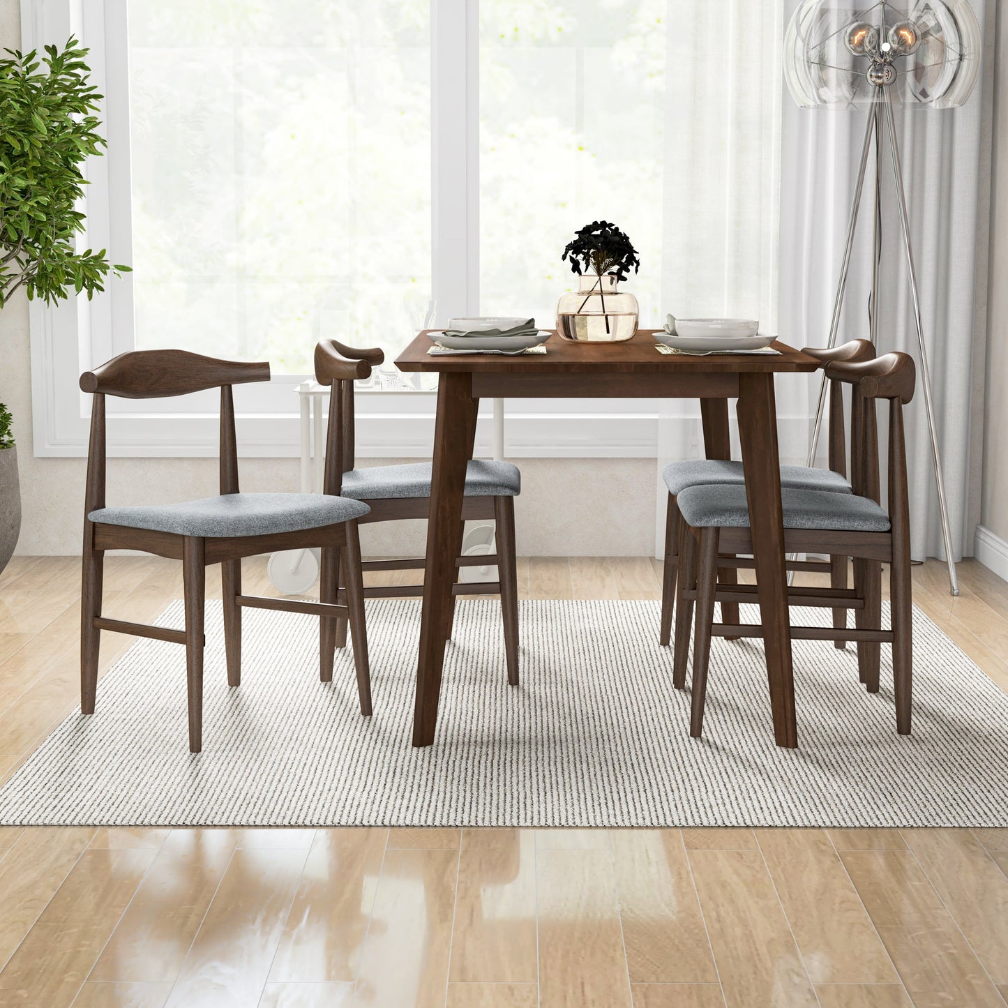 Dining Set, Carlos Small Table (Walnut) with 4 Damian Gray Fabric Chairs | Ashcroft Furniture | Houston TX | The Best Drop shipping Supplier in the USA
