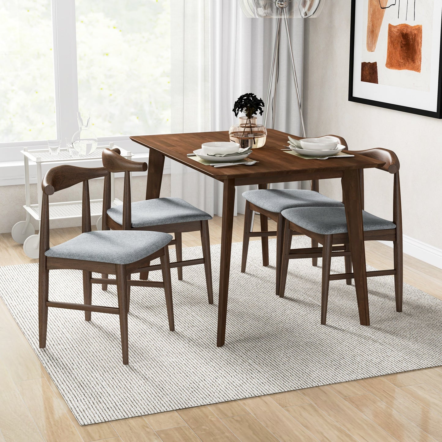 Dining Set, Carlos Small Table (Walnut) with 4 Damian Gray Fabric Chairs | Ashcroft Furniture | Houston TX | The Best Drop shipping Supplier in the USA