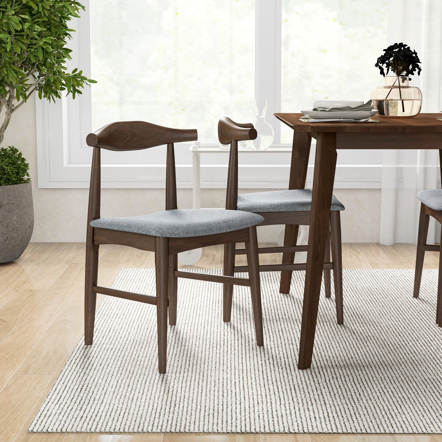 Dining Set, Carlos Small Table (Walnut) with 4 Damian Gray Fabric Chairs | Ashcroft Furniture | Houston TX | The Best Drop shipping Supplier in the USA