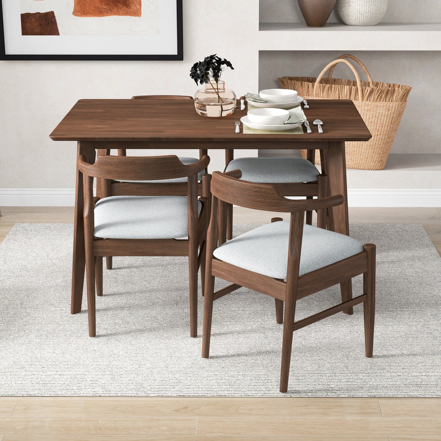 Dining Set, Carlos Small Walnut Table with 4 Daisy Gray Chairs | Ashcroft Furniture | Houston TX | The Best Drop shipping Supplier in the USA