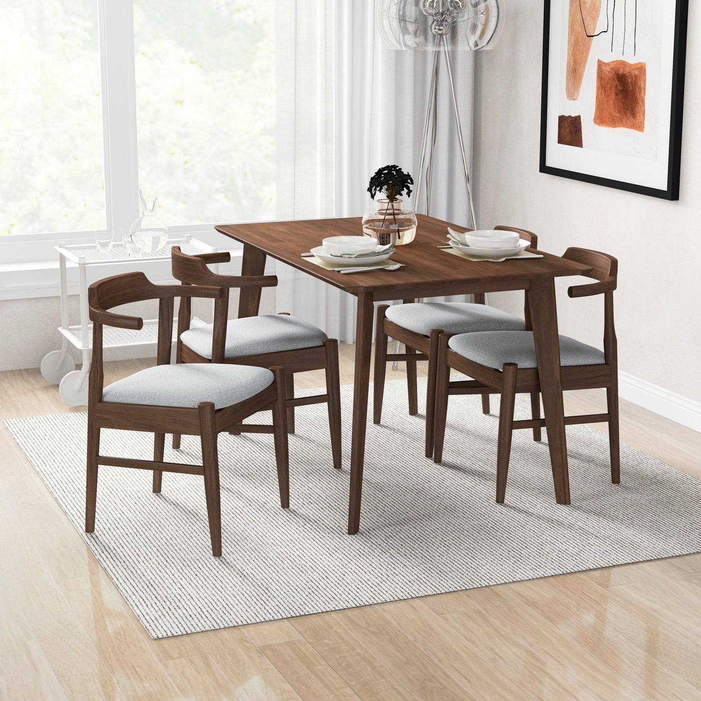 Dining Set, Carlos Small Walnut Table with 4 Daisy Gray Chairs | Ashcroft Furniture | Houston TX | The Best Drop shipping Supplier in the USA