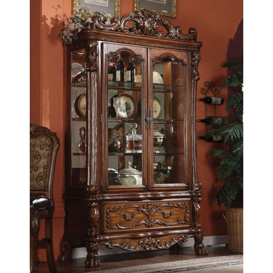 Dresden Curio Cabinet, Cherry Oak (1Set/2Ctn) - 12158