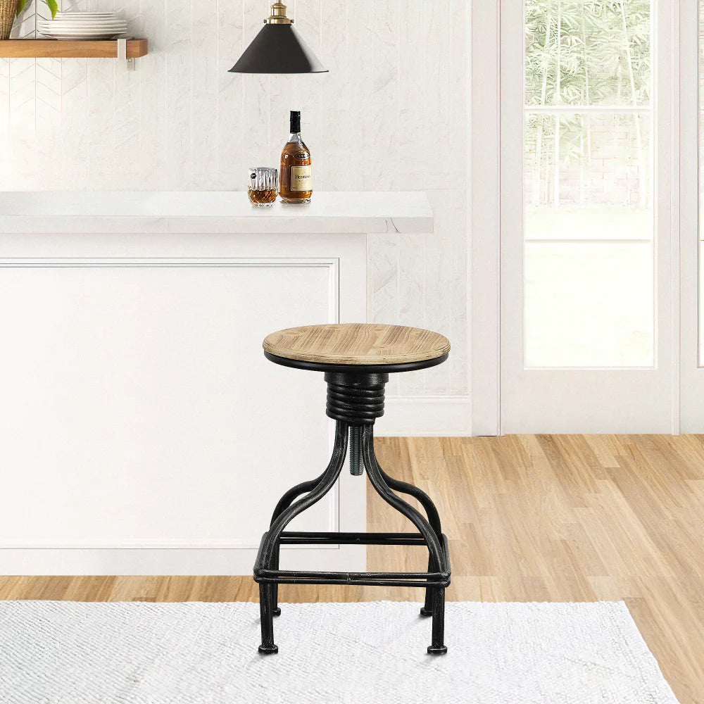 Vintage Metal Frame Swivel Counter Bar Stool With Round Padded Seat, Brown And Gray - BM49341