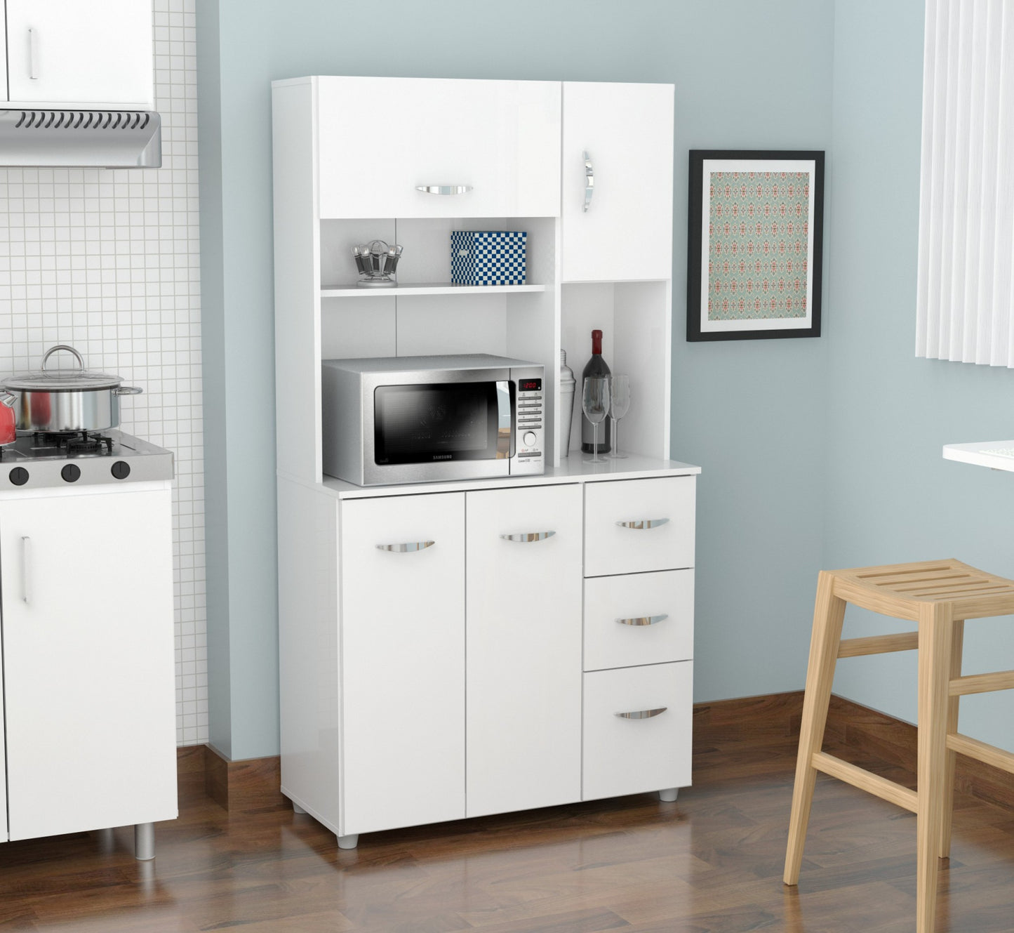 White Finish Wood Kitchen Storage Cabinet- 249840