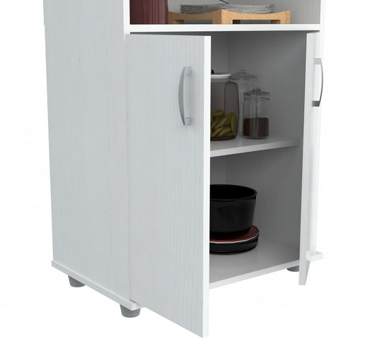 White Finish Wood Microwave Cart With Cabinet- 249842