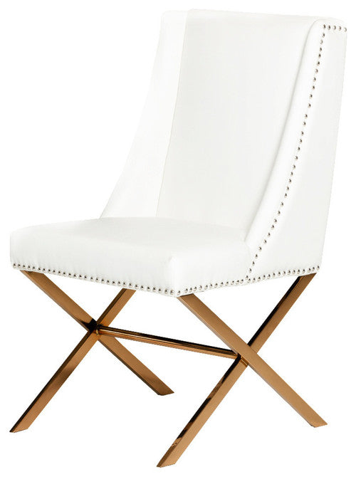 37" White Leatherette And Rosegold Steel Dining Chair- 284232