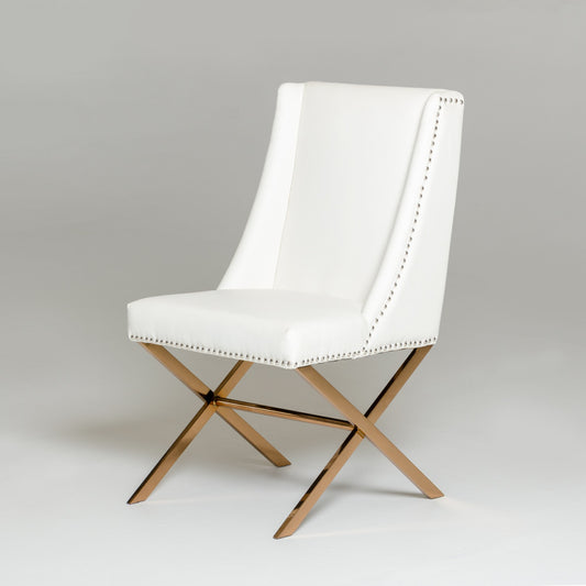37" White Leatherette And Rosegold Steel Dining Chair- 284232