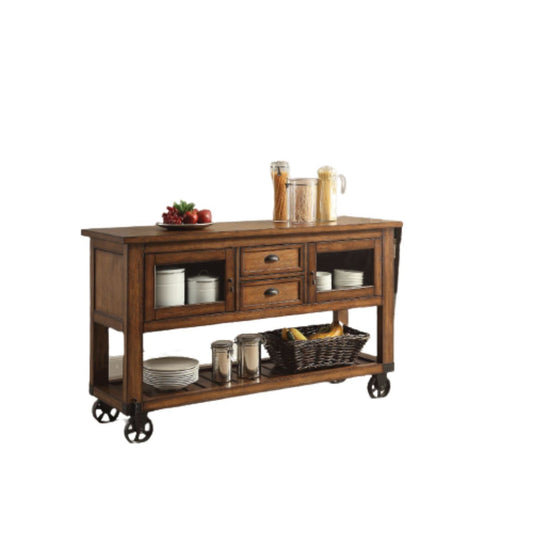 58" Rustic Brown Rolling Kitchen Cart With Storage- 285819
