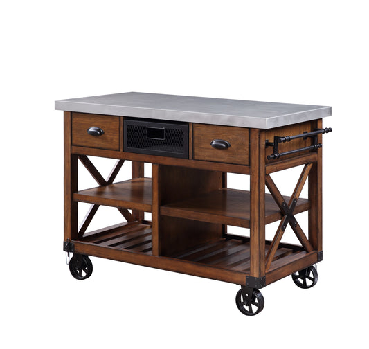 Brown And Silver 48" Rolling Kitchen Cart With Storage-285820