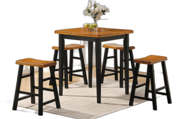 Five Piece Brown And Black Square Solid Wood Dining Set With Four Chairs