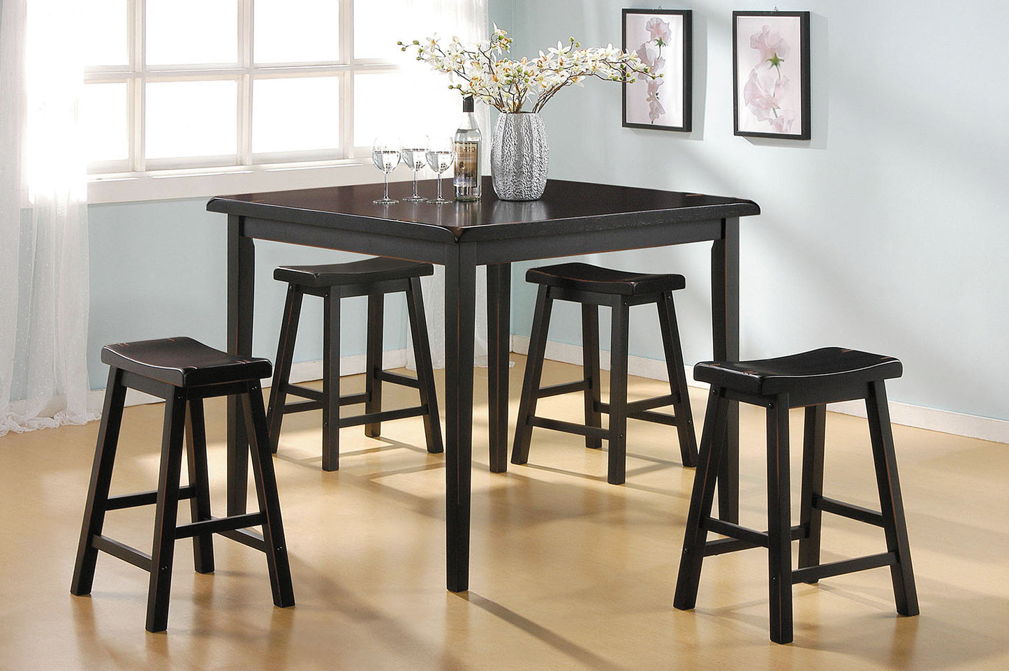 Five Piece Black Square Mix Of Solid And Manufactured Wood Dining Set With Four Chairs- 286135