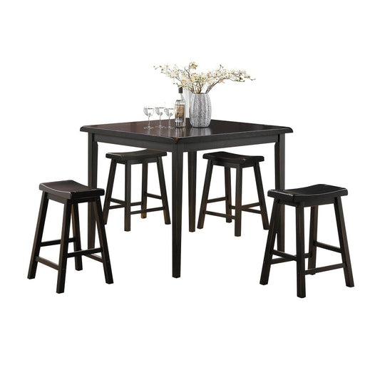 Five Piece Black Square Mix Of Solid And Manufactured Wood Dining Set With Four Chairs- 286135