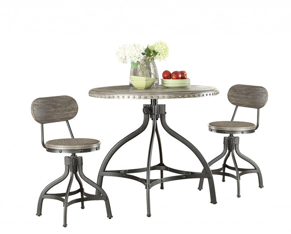 3Pc Pack Gray Oak Adjustable Counter Height Dining Set-286239