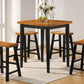 Five Piece Oak And Black Square Solid Wood Dining Set With Four Chairs - 286545