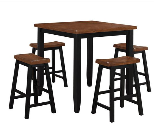 Five Piece Oak And Black Square Solid Wood Dining Set With Four Chairs - 286545
