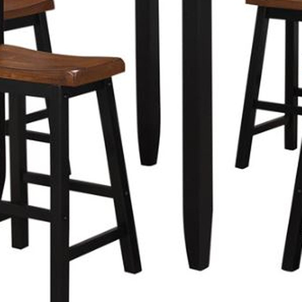 Five Piece Oak And Black Square Solid Wood Dining Set With Four Chairs - 286545