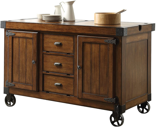 Rustic Farmhouse Warm Tobacco Rolling Kitchen Cart- 286605