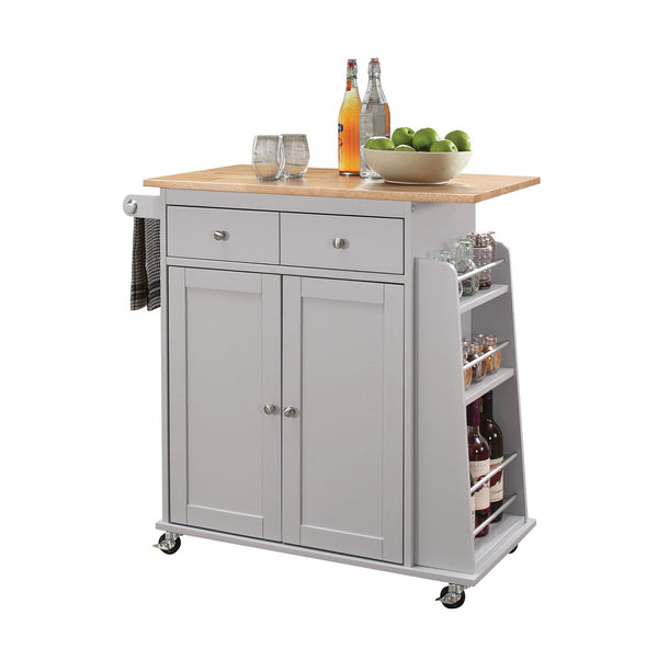 Natural And Gray Rubber Wood Kitchen Cart- 286674