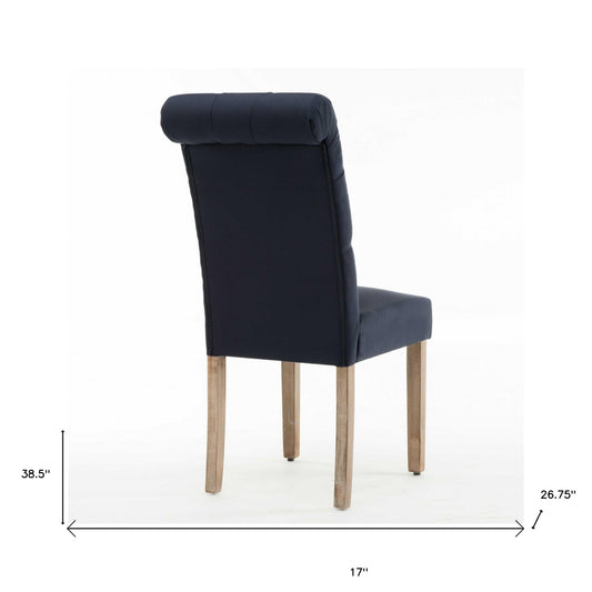 Blue Roll Top Tufted Linen Fabric Modern Dining Chair In A Set Of 2-303555