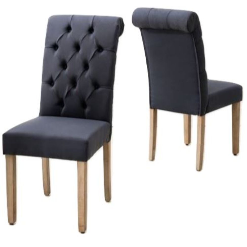 Blue Roll Top Tufted Linen Fabric Modern Dining Chair In A Set Of 2-303555