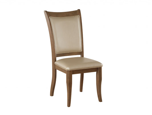 Set Of Two Beige Upholstered Faux Leather Dining Chairs- 318937