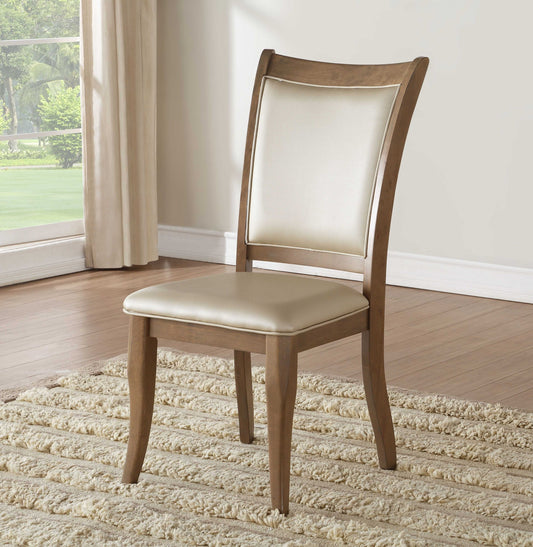 Set Of Two Beige Upholstered Faux Leather Dining Chairs- 318937